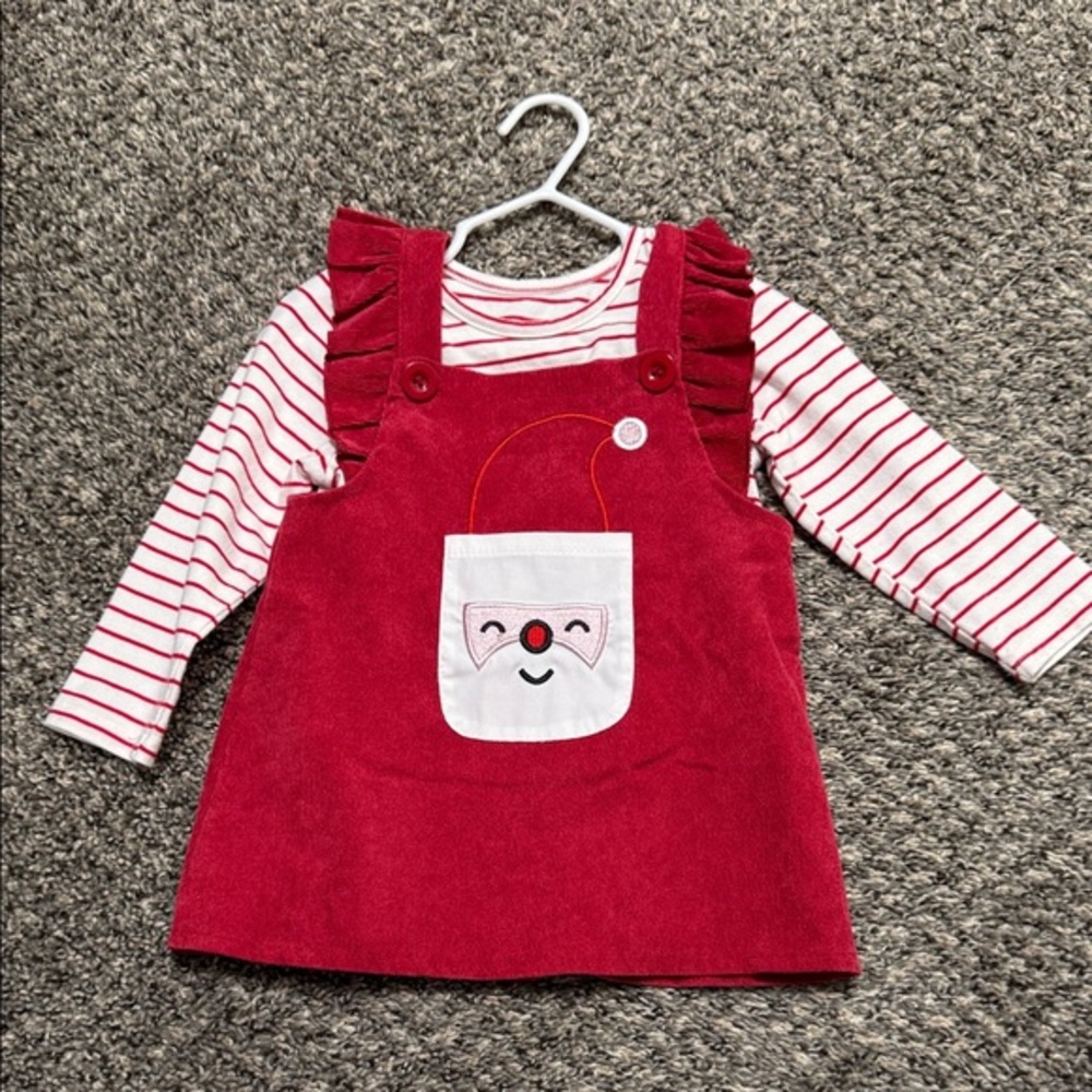 Marie Nicole Red Corduroy Santa Dress with Striped Top 18-24 month